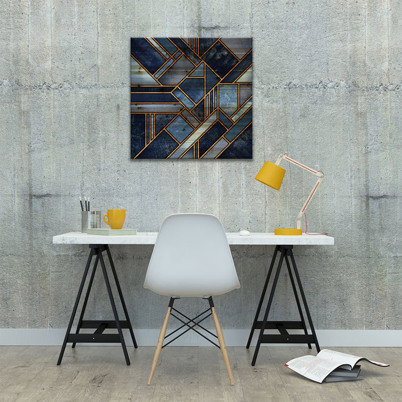 «Blue City» par Elisabeth Fredriksson - reproduction d'art sur papier, H 26 po x l 26 po x P 1,5 po, Bois