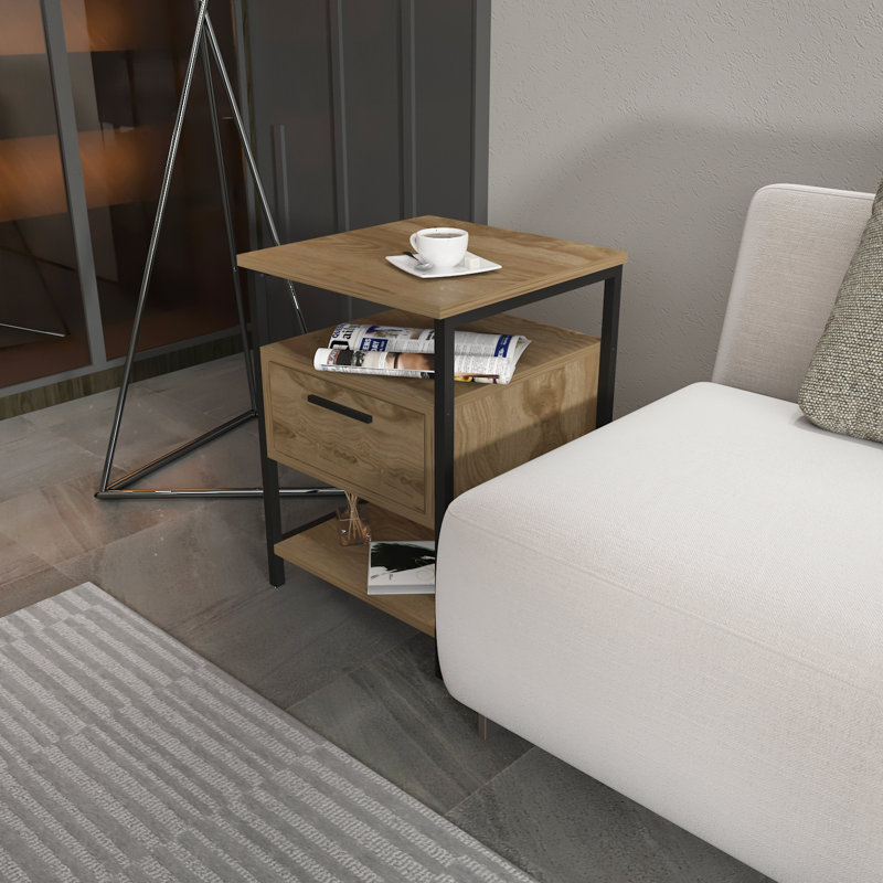 Alba Iron Nightstand in Oud Oak/Black