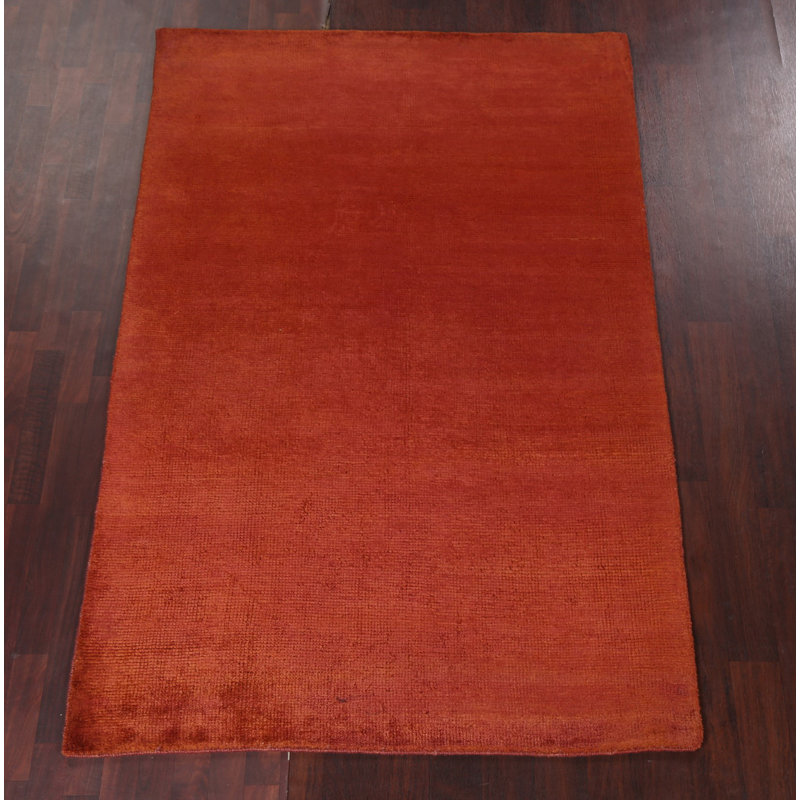 Tapis d'intérieur / extérieur contemporain uni noué à la main 5 x 8 po