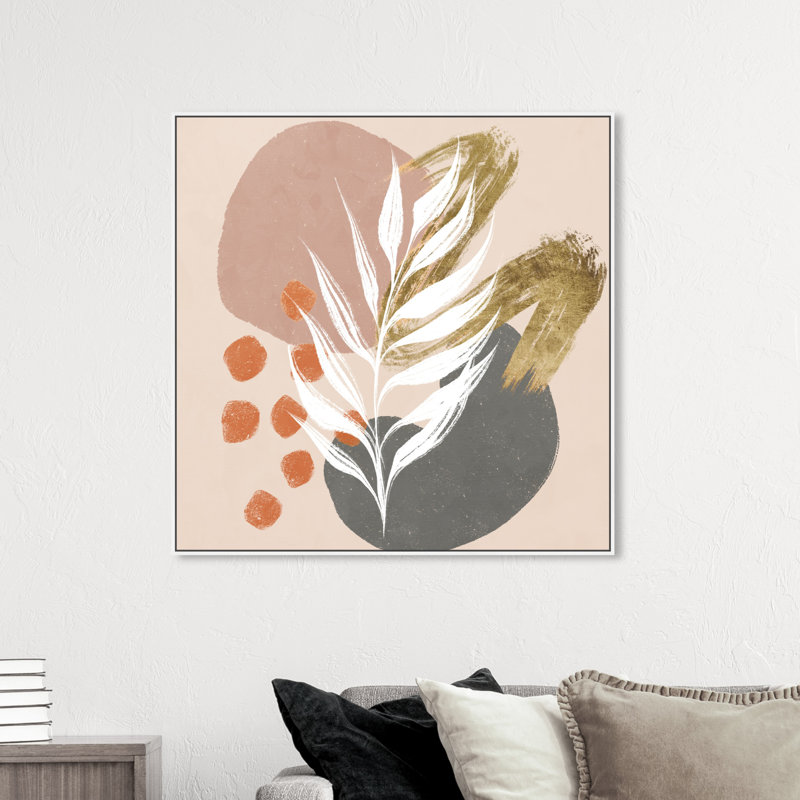 Circles And Brush Strokes Botanical Painting Painting, White Floater Framed, 41" H x 41" W