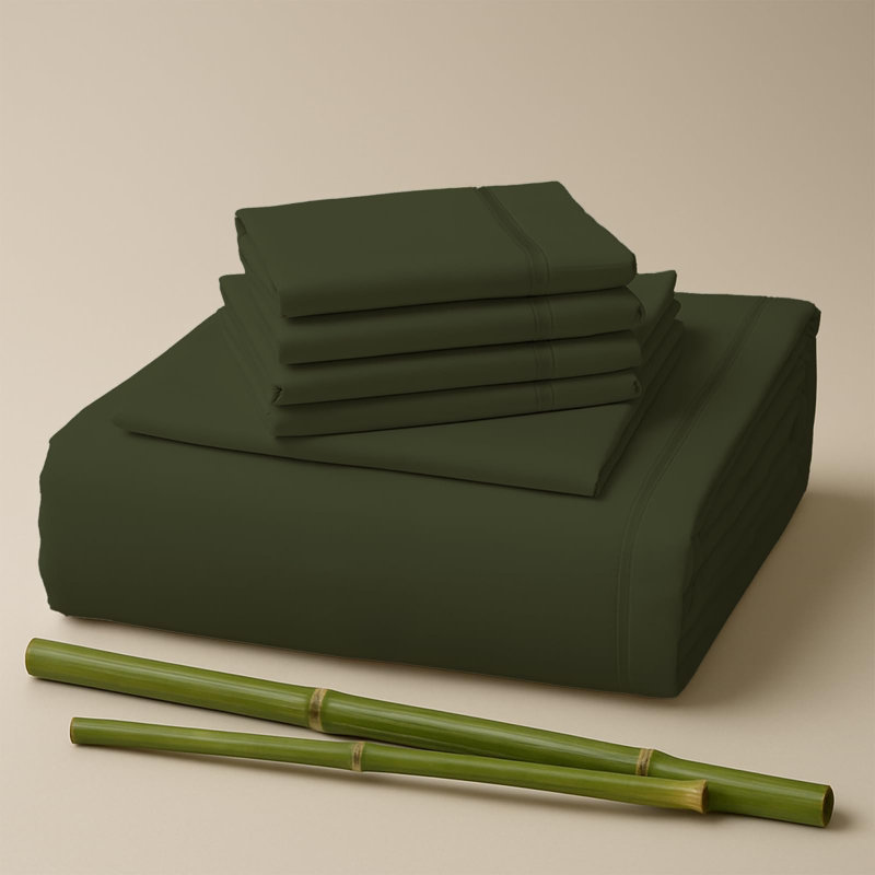 Premium Rayon From Bamboo Blend Sheet Set With Deep Pockets, Cooling and Breathable, Hunter