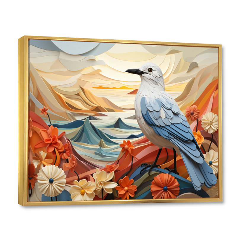 «Seagull Coastal Guardian Geometric III», reproduction d'art sur toile, Cadre flottant doré, H 12 po x l 20 po x P 1 po