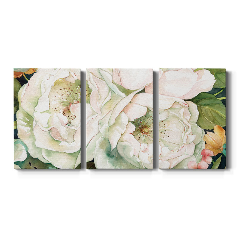 Jardin en blanc - Toile tendue avec châssis de qualité supérieure - Prêt à être accroché, H 12 po x l 24 po x P 1 po