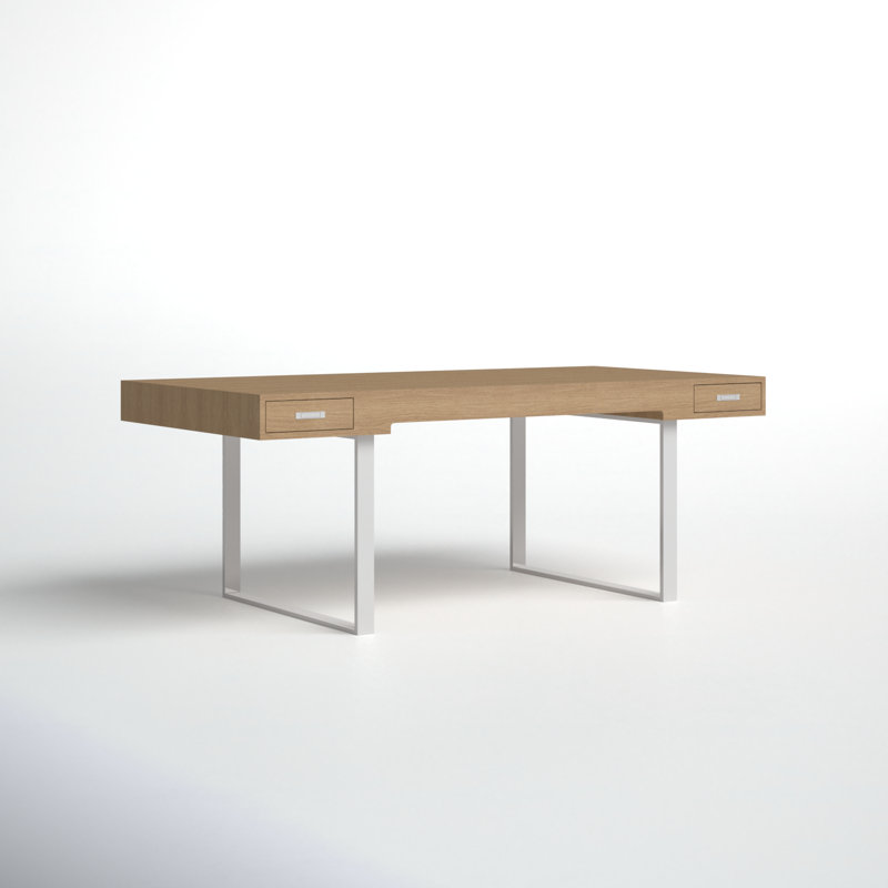 Ginny Natural Wood Desk with Stainless Steel Legs and Drawers