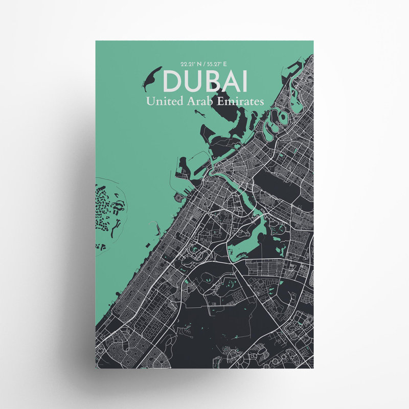 Dubai City Map in Dream 1 Piece Wall Art, 36cm H x 24cm W x 0.05cm D