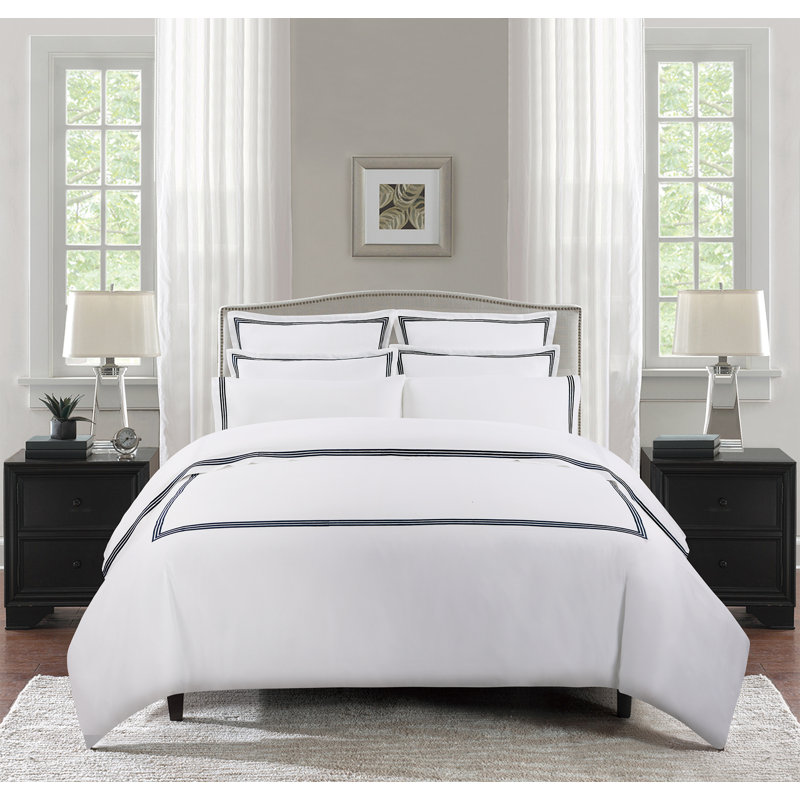Three Line Hotel Sateen Striped Sheet Set, Queen, Black