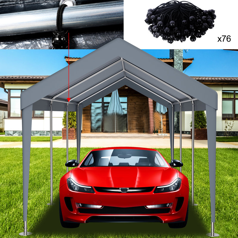 12X20ft Garage Shelter Canopy Replacement Cover - Protected & Waterproof. 76 Elastic Buckles. Grey Polypropylene. Effortless Installation And Storage. Versatile For Outdoor Settings Applications