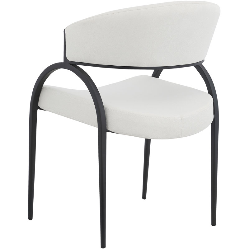 17.72'' H Upholstered Metal Armchair, Matte Black, Cream Linen Textured Fabric