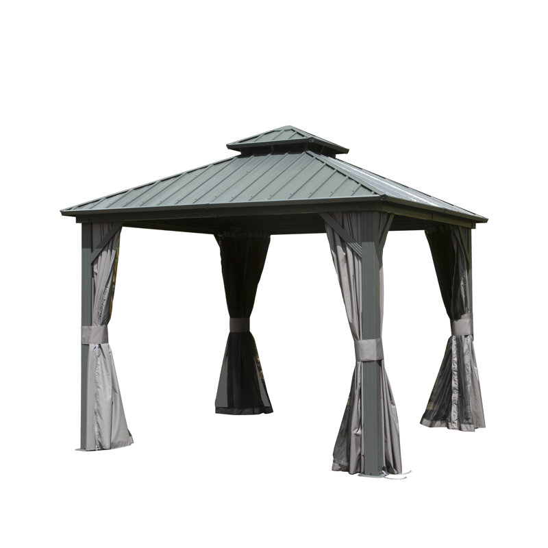 Gazebo de 3 m (10 pi) en métal avec toit double pour patio, cour arrière, terrasse, pelouse - Happy Materials Activity