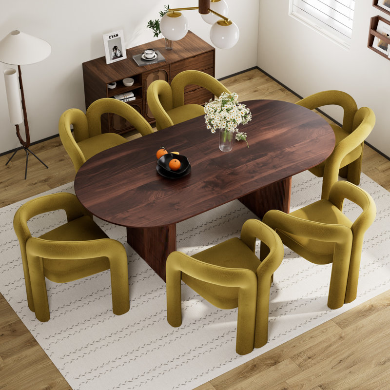 Ensemble de table de salle à manger 70 po avec chaises Velevt, 7 pièces: table, 6 chaises, Noir, Vert olive