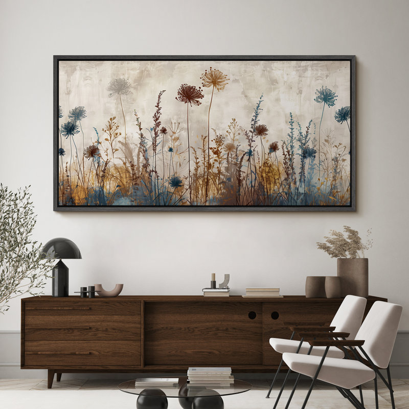 Fleurs sauvages vibrantes, fleurs sauvages, tons neutres, H 30 po x l 60 po, Noir, noir, noir, noir