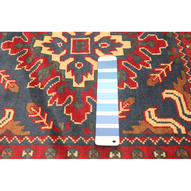 Tapis unique en laine noué à la main 5 pi x 6 pi 10 po nouvel âge Guthry en bleu / rouge / crème