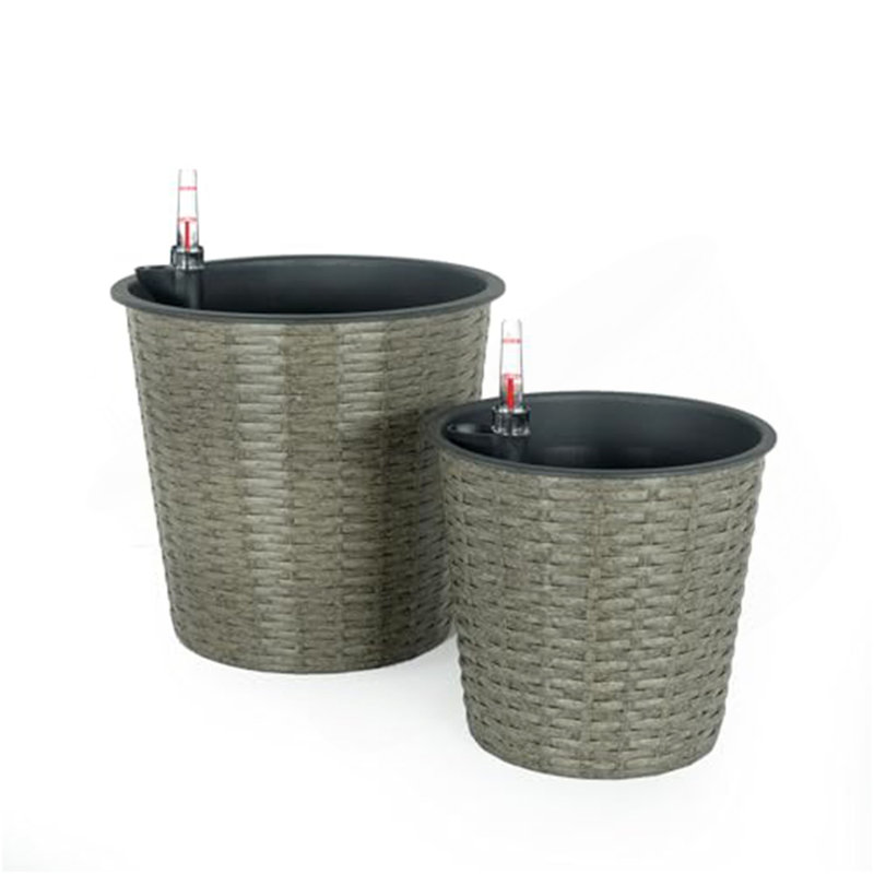 Ensemble de 2 pots de fleurs décoratifs en osier pour l'intérieur et l'extérieur - Rond - Gris