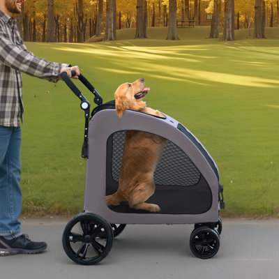 Pet Stroller 4-Wheels Dog Stroller Carrier 160lbs Weight Capacity Portable