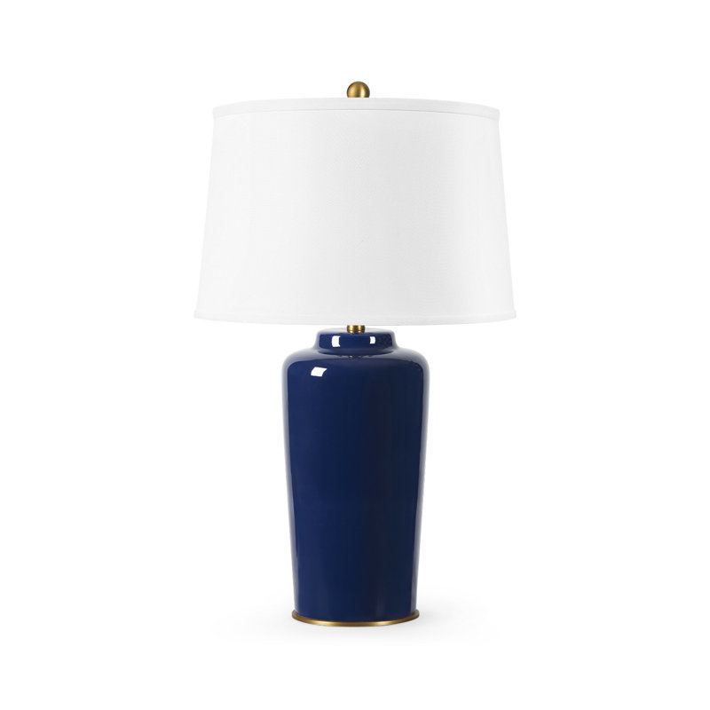 Draper Lamp With Shade 17-Inch White Linen, With Gold, Nocturne Blue