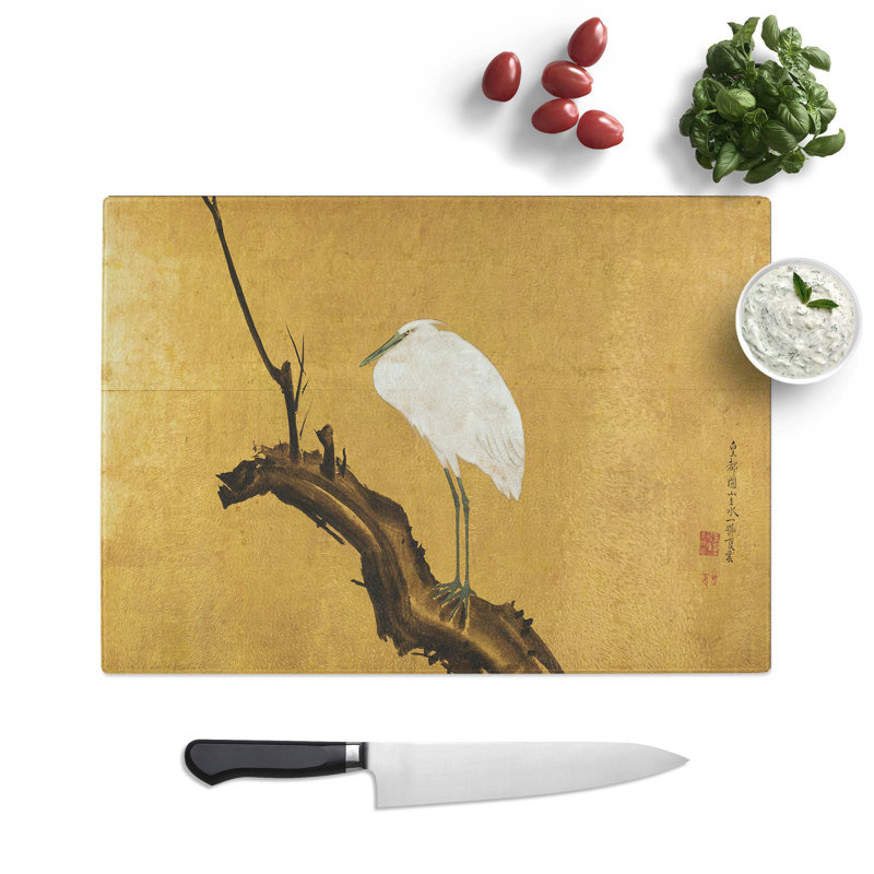 Glass Heron On A Willow Tree Branch by Maruyama Okyo Chopping Board, 39 cm W x 28.5 cm L