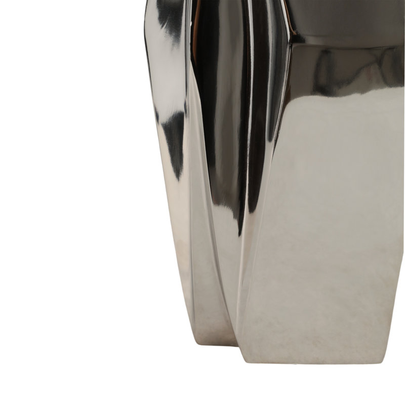 Vase de table géométrique en métal à facettes avec couvercle en marbre pour la décoration intérieure - Grand vase sculptural pour salon ou console - Argent