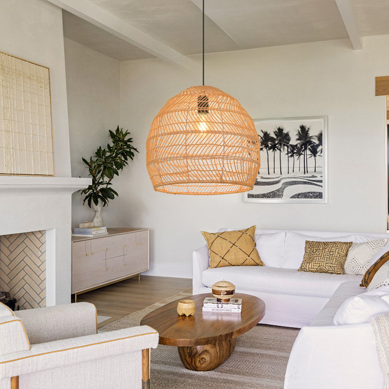1-Light Rattan Pendant Light Single Natural, 19.68" H x 19.68" W x 19.68" D