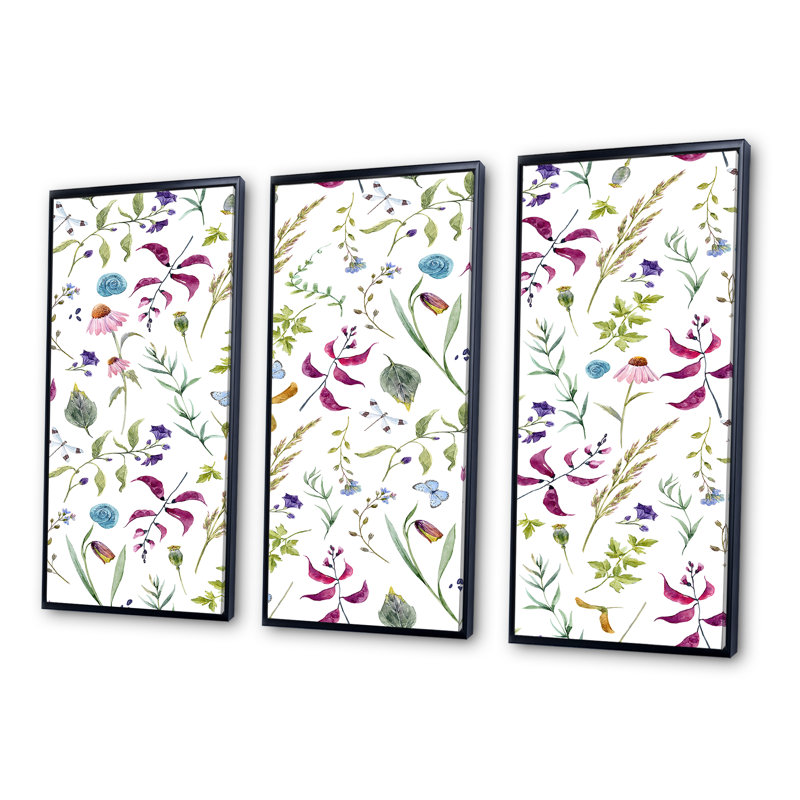 «Vibrant Colorful Spring Flowers», ensemble d'art mural sur toile encadré traditionnel de 3, Cadre noir