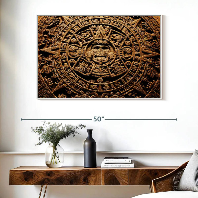 Ancien calendrier aztèque, Cadre flottant blanc, 40 po x 27 po