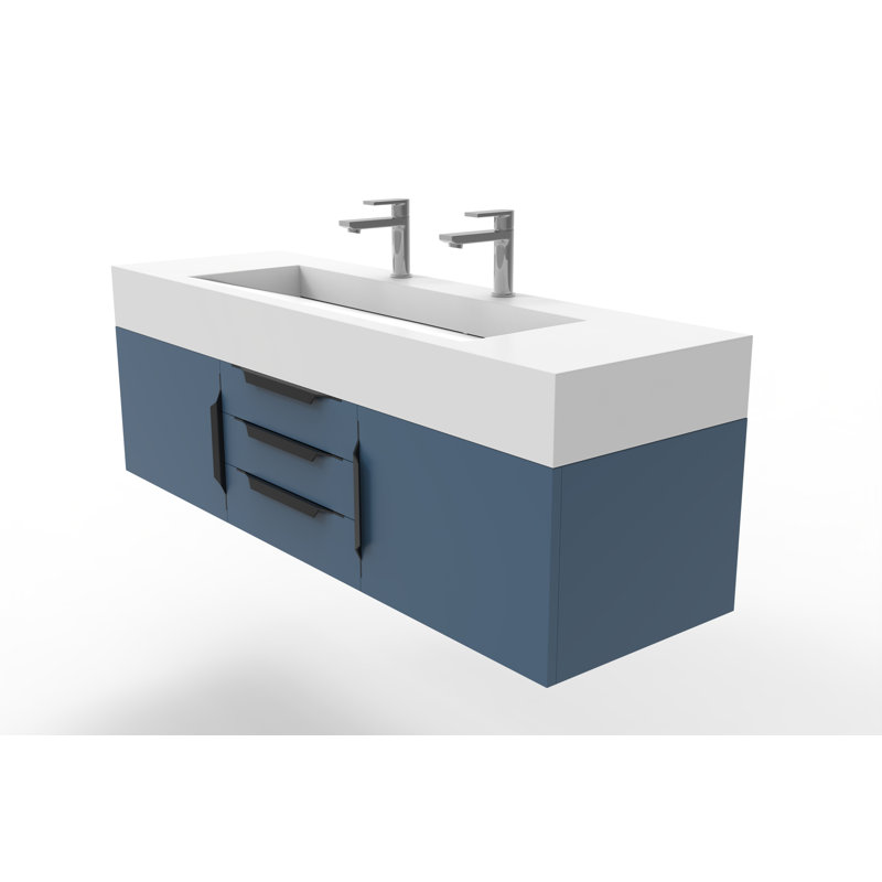 Ensemble de meuble-lavabo simple 60 po Nile, Blanc, Bleu, Noir