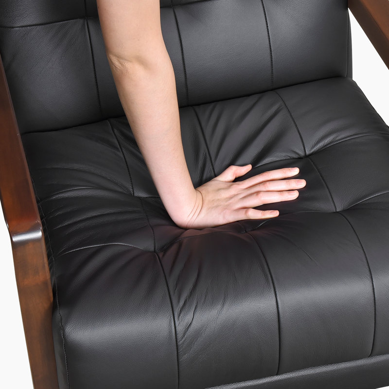 Velsen 26" Mid-Century Modern Accent Chair with Top Grain Leather, Solid Wood Arms, High-Density Foam over Pocket Coils