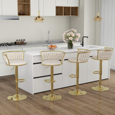 Ginko Modern Adjustable Bar Stools, Swivel Counter Stools with Upholstered Seat, Backrest, Footrest and Metal Frame for Kitchen and Home Bar 