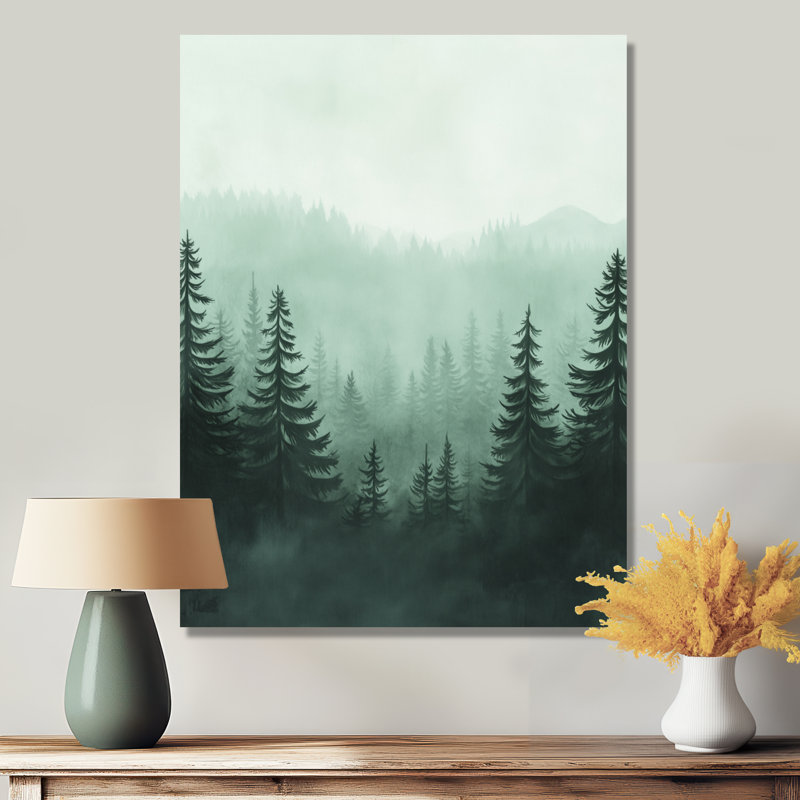 «Mountain Woodland», art mural forêt de pin, pochoir, H 32 po x l 24 po, Toile tendue