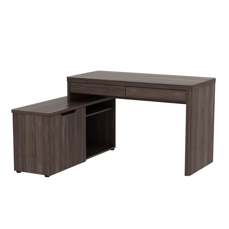 L-Shape Desk with Hutch, Walnut