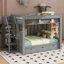 Lit superposé convertible double en bois avec escalier de rangement, table d'appoint et 3 tiroirs-225058055