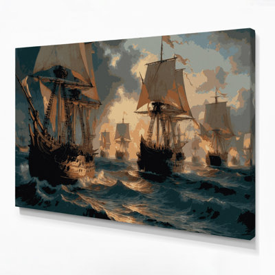 Nautical Maritime battles Gray Canvas Wall Art