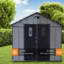Abri de jardin spacieux de 2,4 x 2,4 m en résine avec rangement, structure en acier, style moderne.-136155530