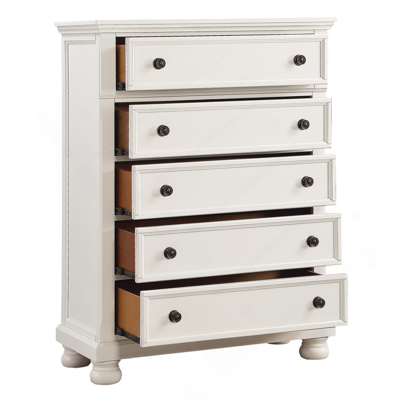 Casual White Finish 1Pc Chest Of Drawers Antique Bronze Tone Knobs Bun Feet Bedroom Furniture, White