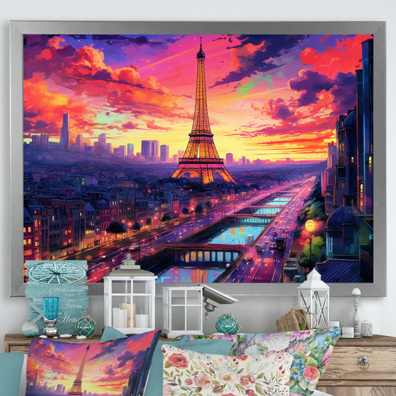 «Paris Eiffel Tower Harmony II», reproduction sur toile, Cadre simple argenté, H 12 po x l 20 po x P 1 po