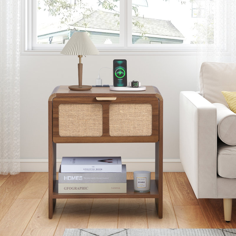 End Table With Charging Station, Walnut