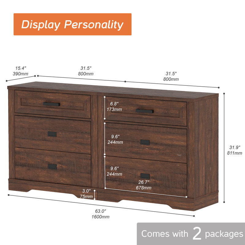 Laziza Modern Farmhouse Wooden 3-Drawer Dresser Set Of 2 For Kids, Brown