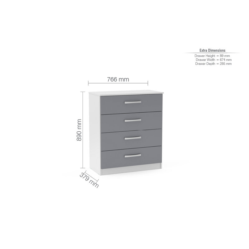Marquitta 4 Drawer 76.6Cm W Double Dresser, White/Grey