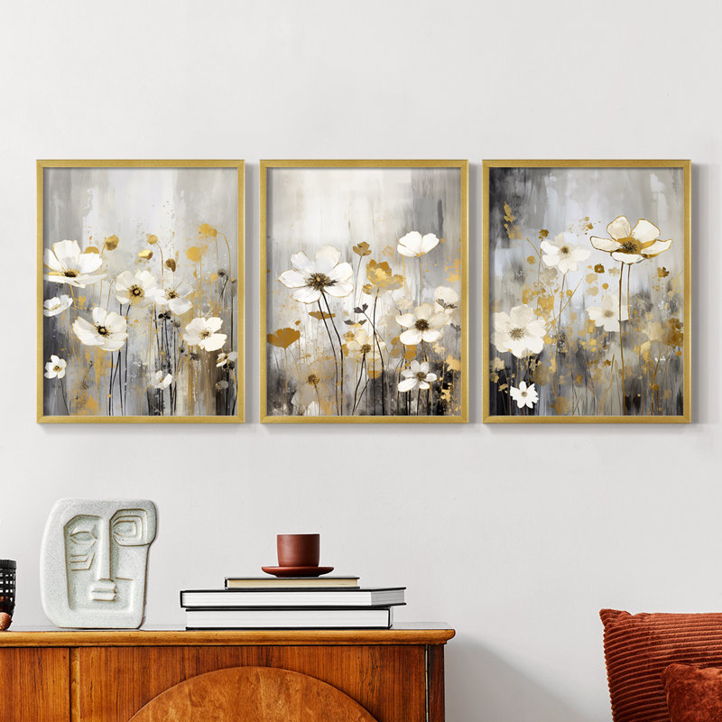 Étude florale Cxxxv -Set de 3 estampes giclées encadrées -Prêt à