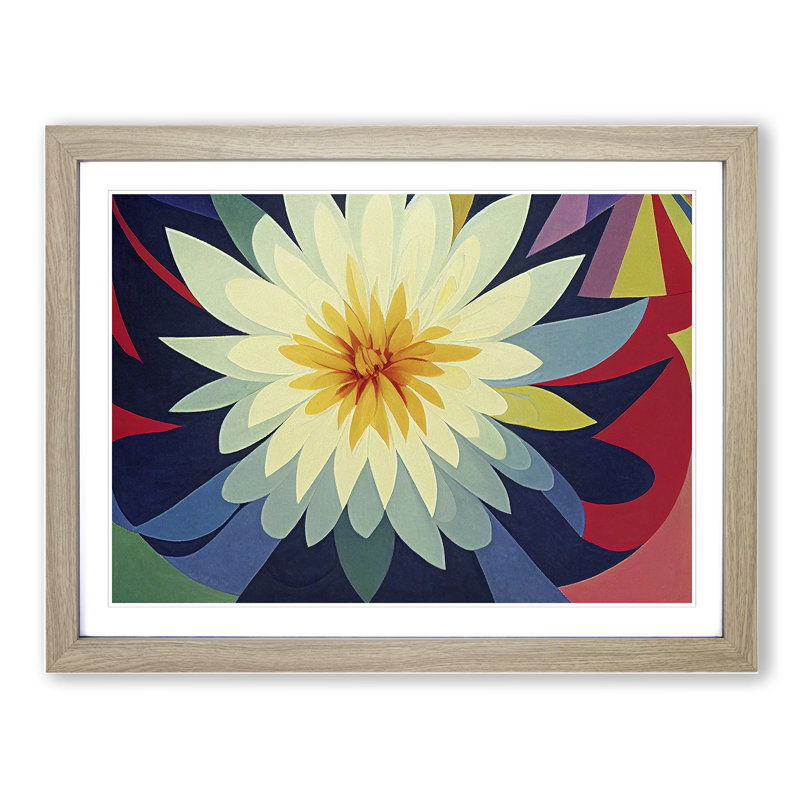 Abstract Chrysanthemum Flower - Framed Print, 46cm H x 64cm W x 2cm D, Oak
