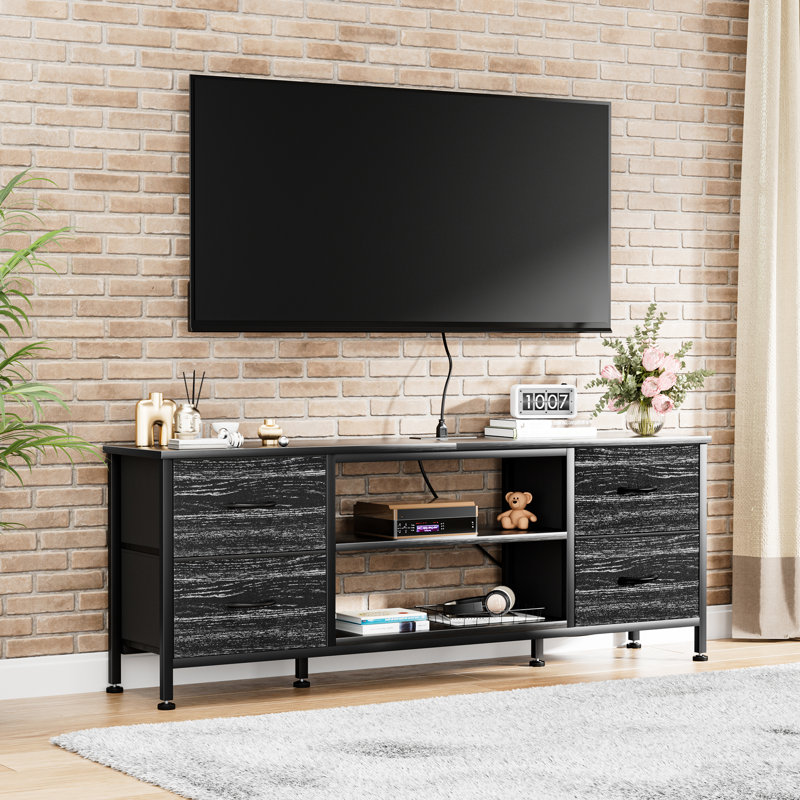 Kayleemae 55 Inch Dresser TV Stand with Power Outlets, Media Console with 4 Drawers and Open Shelf for Living Room and Bedroom or Dorm