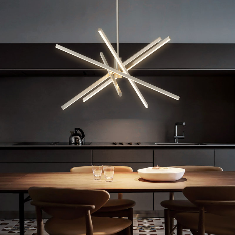 Lustre linéaire moderne Burcker, Nickel, H 13 po x l 31,5 po x P 31,5 po