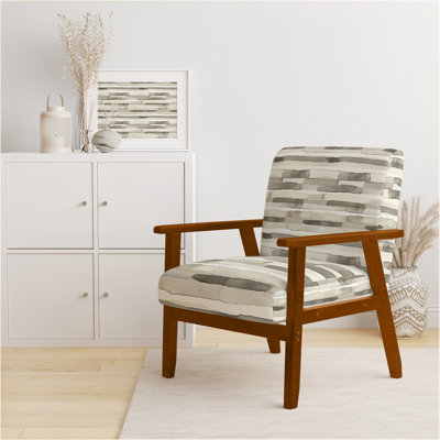 Chaise rembourrée rayée gris et beige avec accoudoirs gris neutre