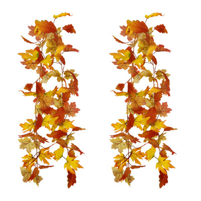 2 Pack Fall Garland Maple Leaf, 5.74Ft/Piece Hanging Vine Garland Artificial Autumn Foliage Garland Thanksgiving Decor For Home Wedding Fireplace Party Christmas