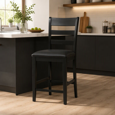 Farmhouse Upholstered Wood Counter Stools (Set Of 2)