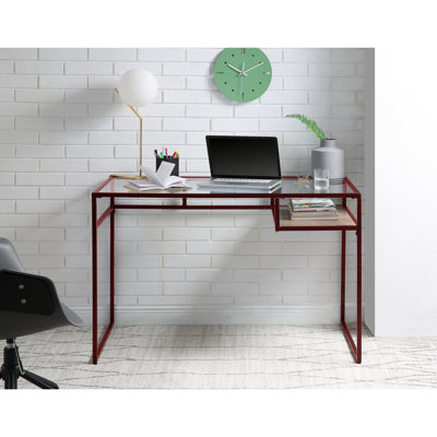 Bureau de 5 mm avec plateau en verre transparent rouge avec rangement à compartiments ouverts