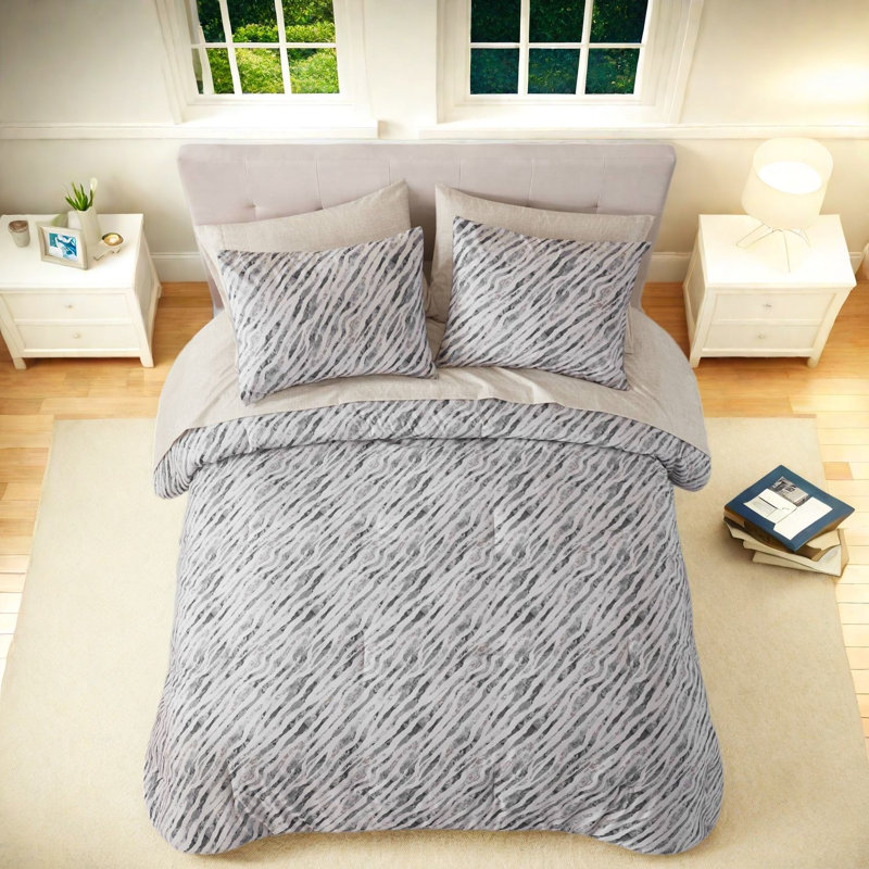 -Piece Full Bedding Sets, Polyester Microfiber, Modern Grey Comforter Set