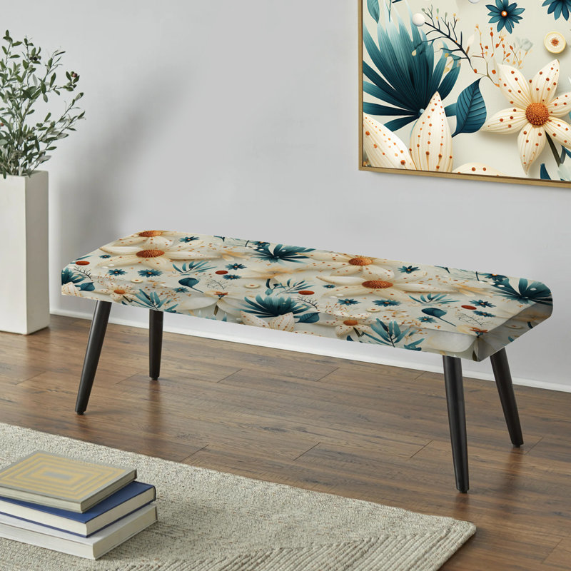 Banc rembourré floral noir Truong, Rhododendron bleu bohème