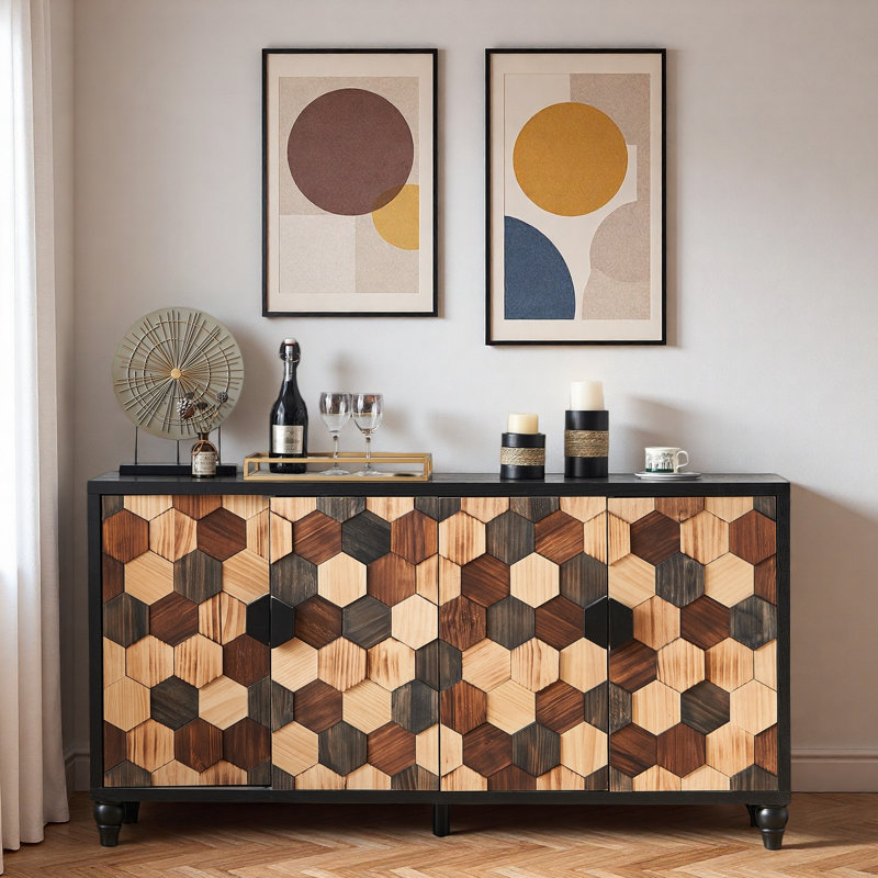 Buffet Buffet avec motif nid d'abeille et pieds en bois de pin