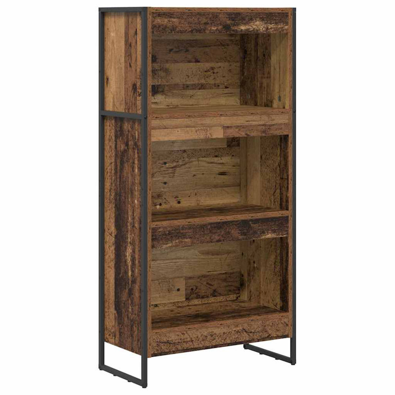 Steel Book Cabinet Bookcase, Old Wood, (3 Shelves) 121cm. H x 60cm. W x 30cm. D