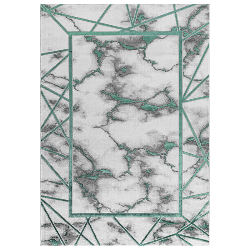 Keins Emerald Modern Abstract Geometric Area Rug – Soft Washable Polypropylene Carpet for Living Room, Bedroom & Hallway – Stain Resistant & Durable Home Floor Mat